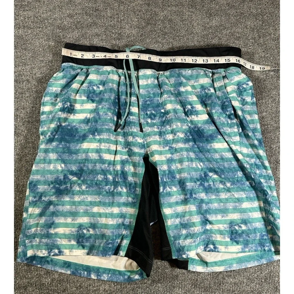 Lululemon Mens XL Blue Striped Lined Athletic Shorts Drawstring 9